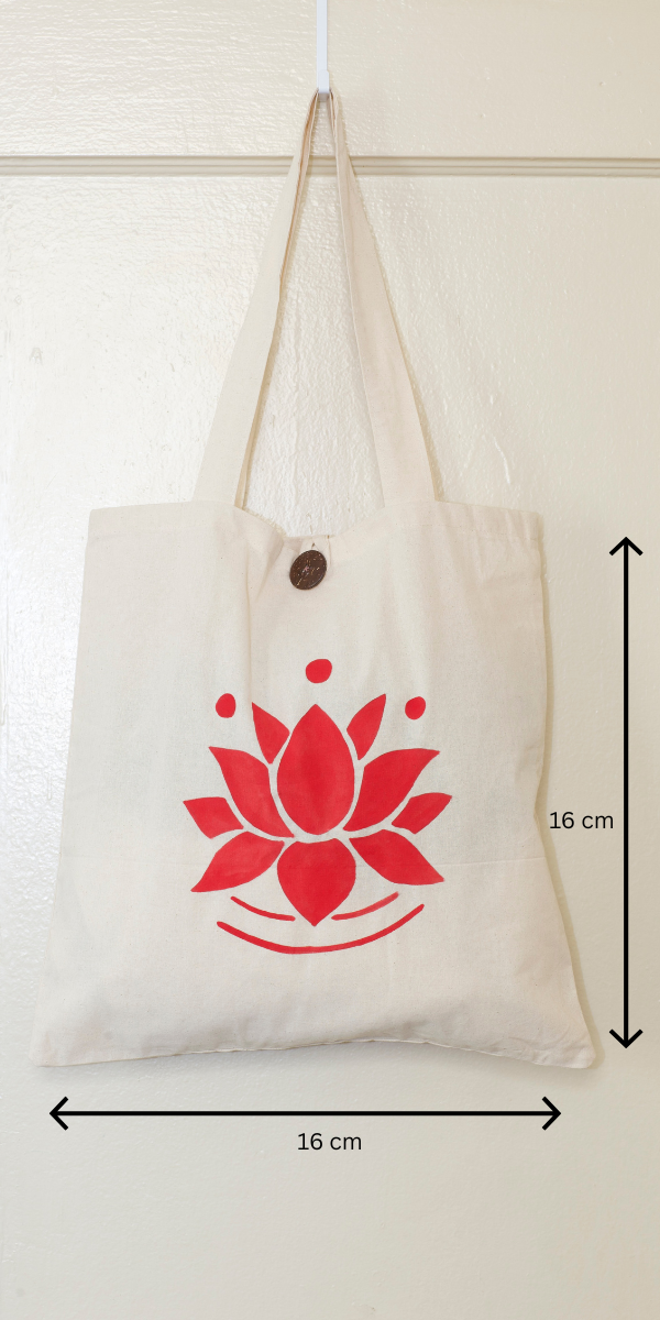 Red Lotus Yoga Tote Bag | Eco Friendly Cotton Spiritual Bag | Mindful Gift for Yogis | Reusable Boho Tote for Meditation & Daily Use