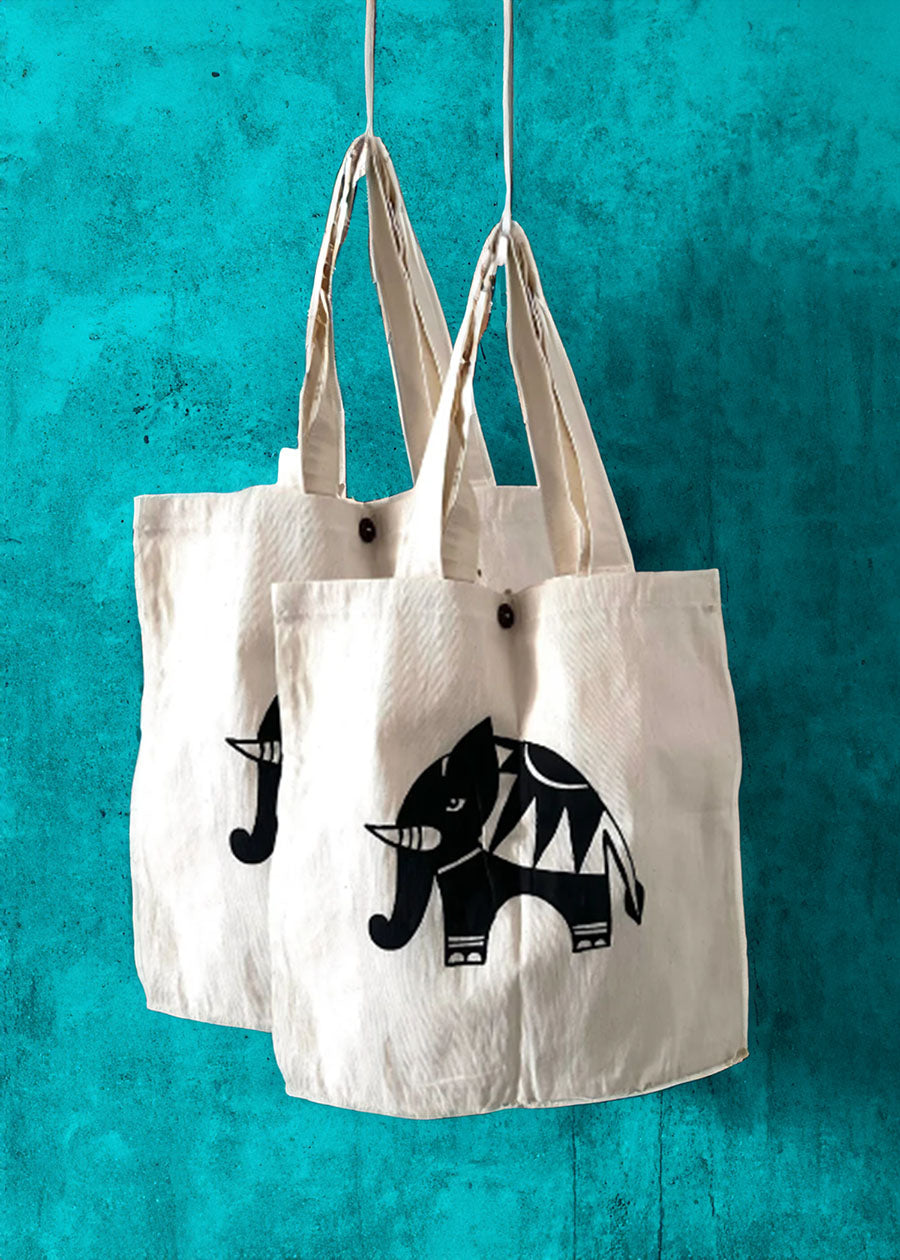 2 pack Hand painted Natural Linen Tote Bag | Reusable linen bag | Linen shopping