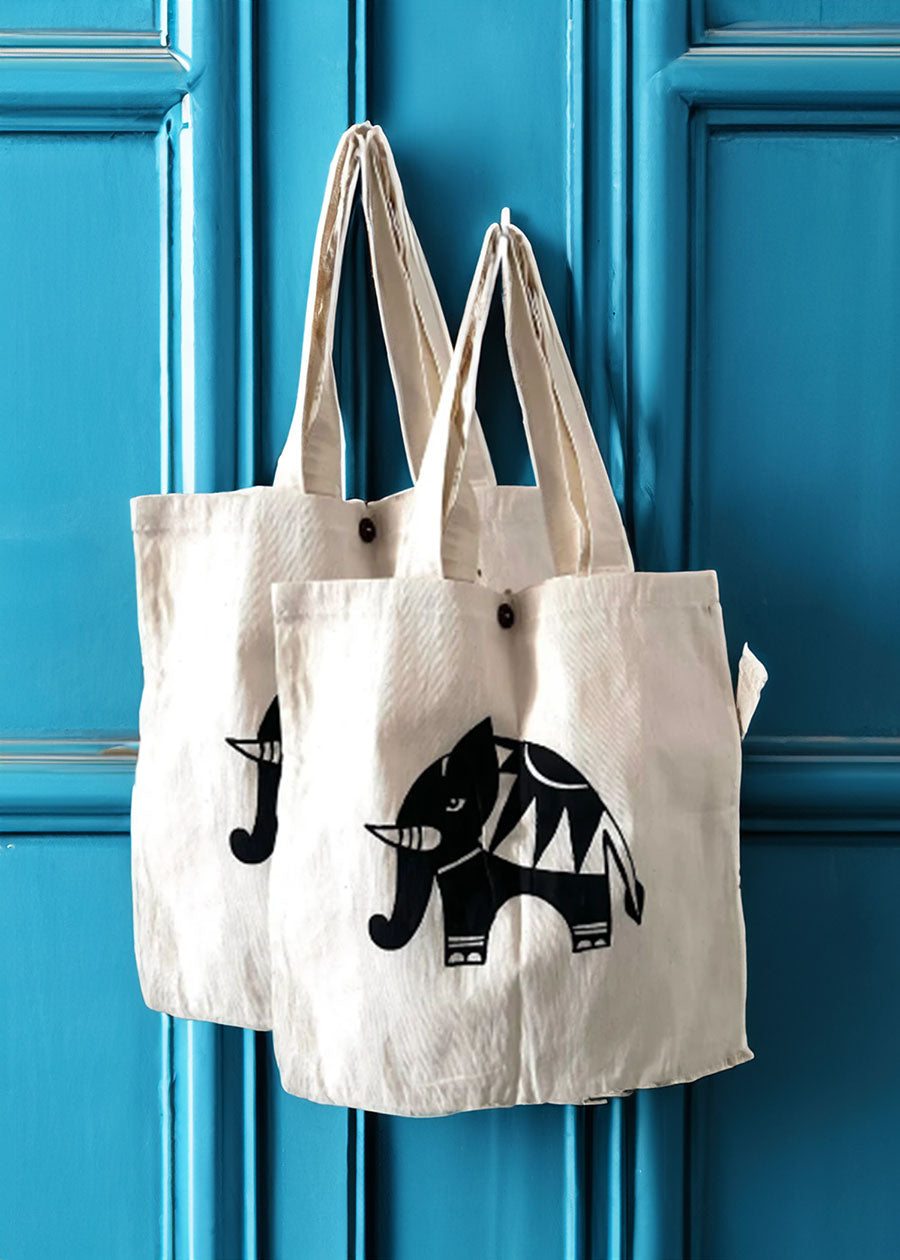2 pack Hand painted Natural Linen Tote Bag | Reusable linen bag | Linen shopping