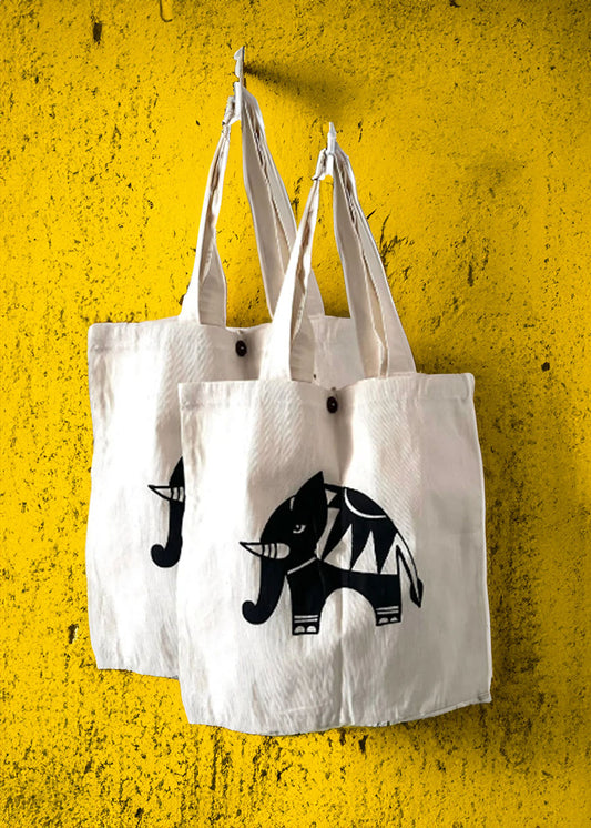 2 pack Hand painted Natural Linen Tote Bag | Reusable linen bag | Linen shopping