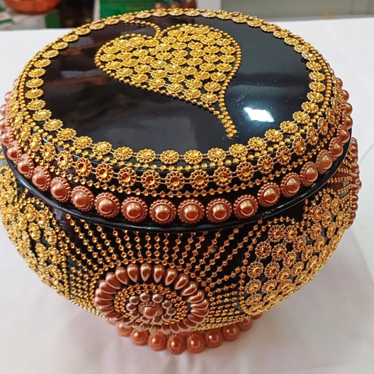 Buddhist Monk Alms Bowl with Bo Leaf Design and Bead work
