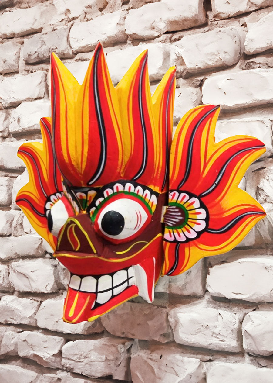 Authentic Sri Lankan Hand Carved Gini Raksha Fire Devil Wooden Mask
