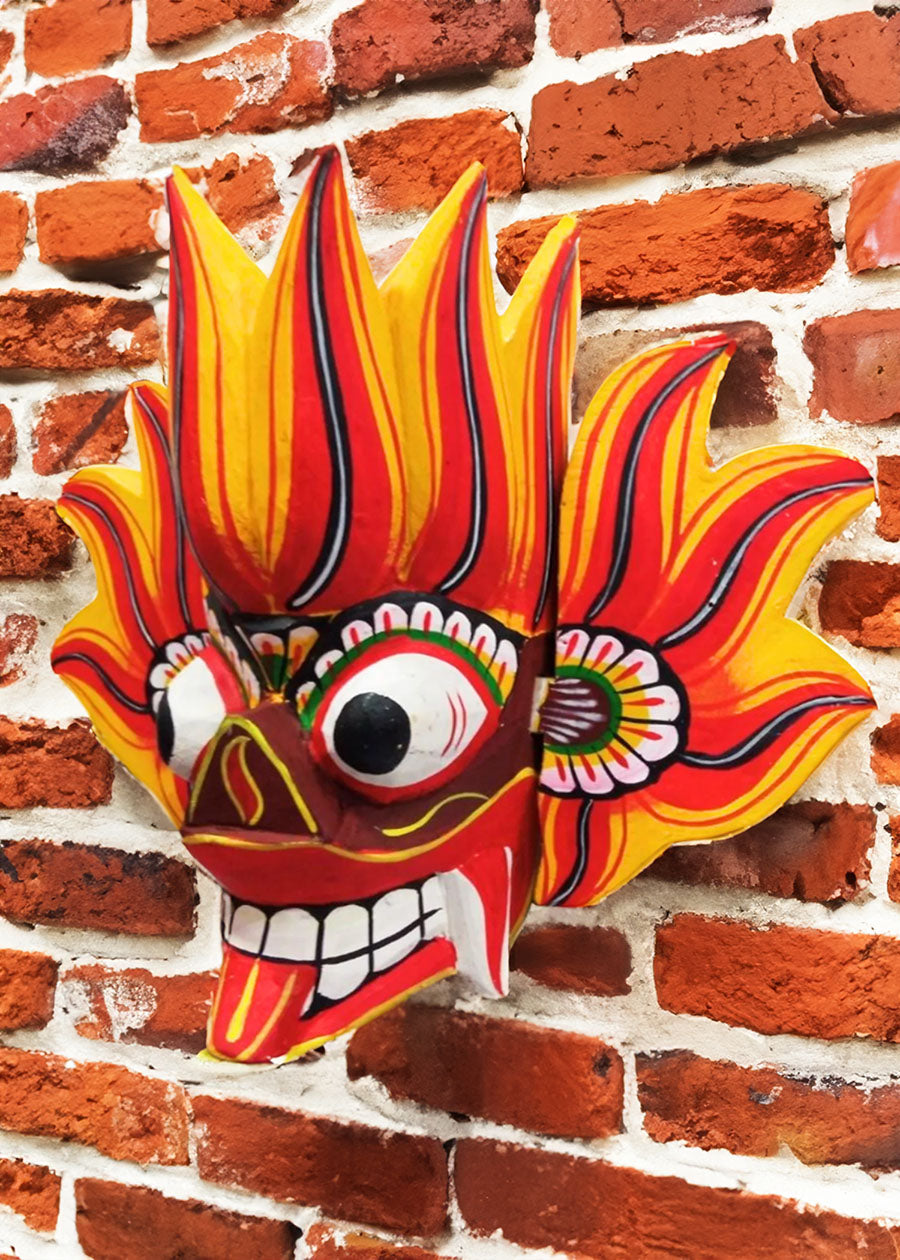 Authentic Sri Lankan Hand Carved Gini Raksha Fire Devil Wooden Mask