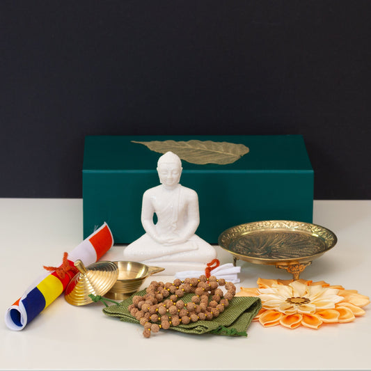 Temple in a Box – Complete Buddhist Altar Kit with Buddha Statue, Brass Offerings & Sacred Essentials