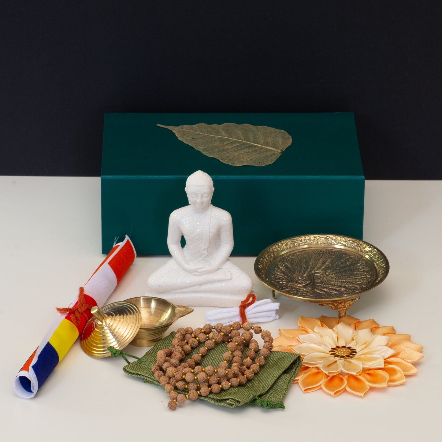 Temple in a Box – Complete Buddhist Altar Kit with Buddha Statue, Brass Offerings & Sacred Essentials
