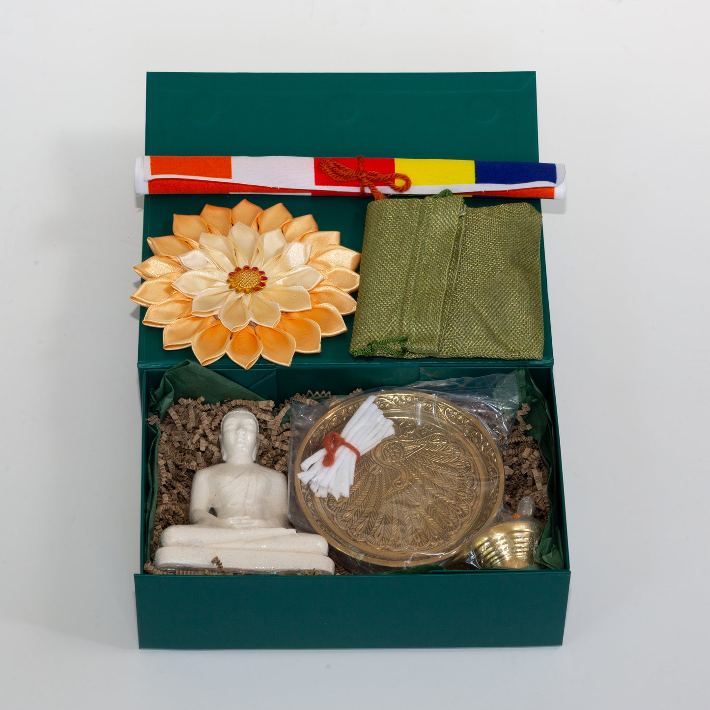Temple in a Box – Complete Buddhist Altar Kit with Buddha Statue, Brass Offerings & Sacred Essentials