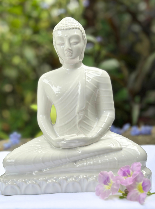 Sitting Buddha Statue | White Porcelain