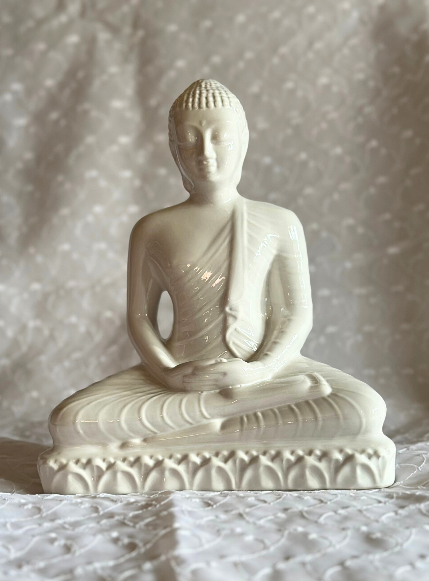 Sitting Buddha Statue | White Porcelain