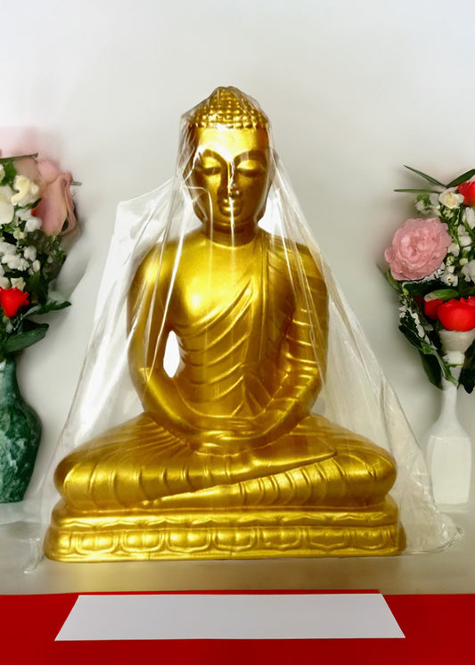 Gold Sitting Buddha Statue Ceramic | Lord Buddha Figurine Mindful Religious gift