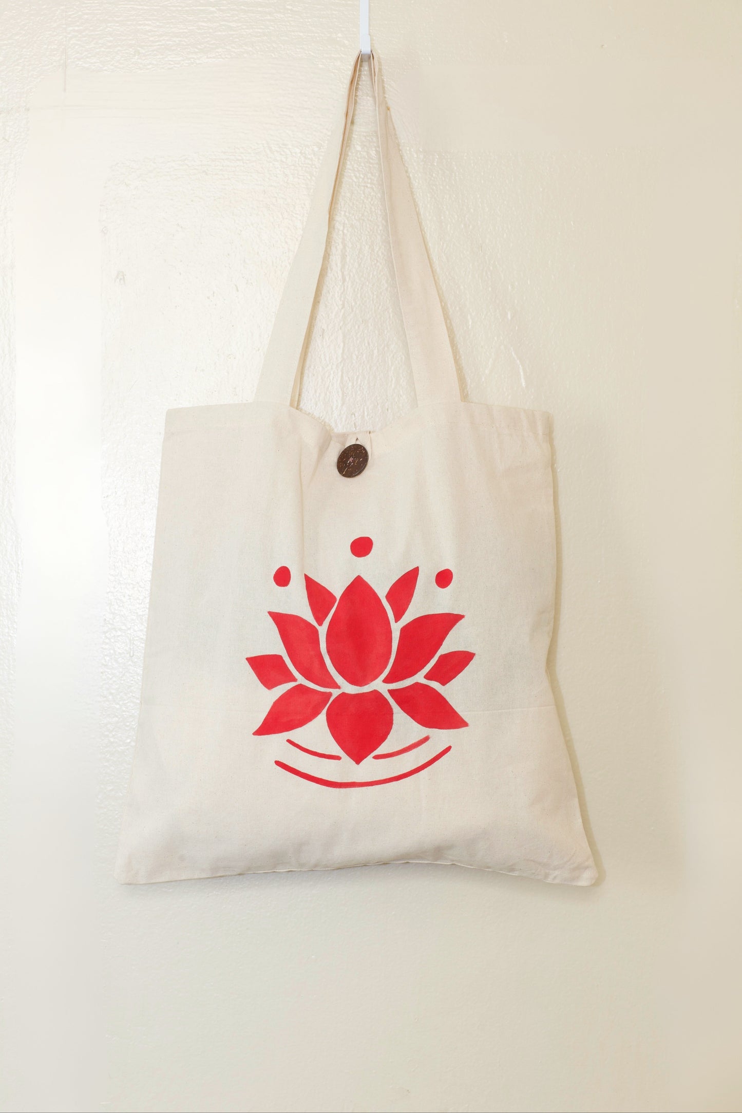 Red Lotus Yoga Tote Bag | Eco Friendly Cotton Spiritual Bag | Mindful Gift for Yogis | Reusable Boho Tote for Meditation & Daily Use