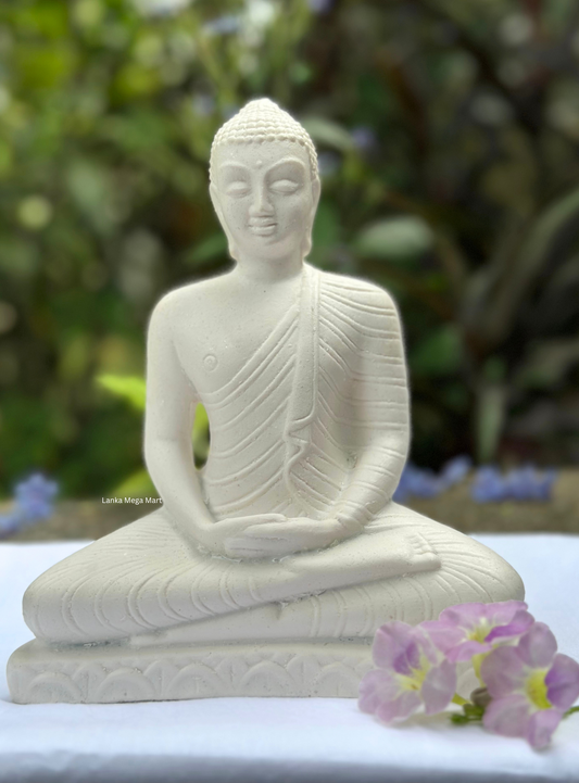 Sitting Buddha Statue, White Color Dolomite