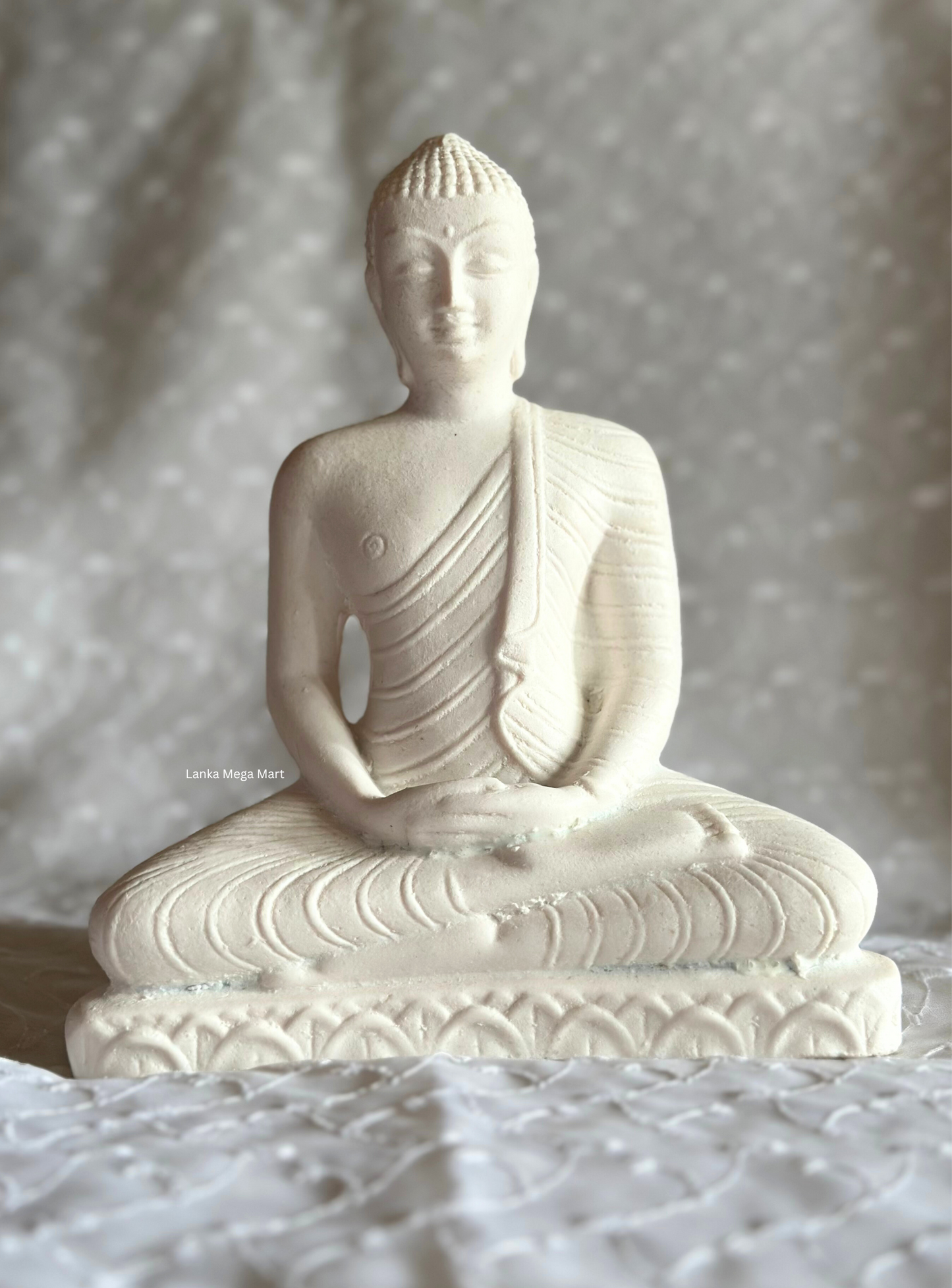 Sitting Buddha Statue, White Color Dolomite
