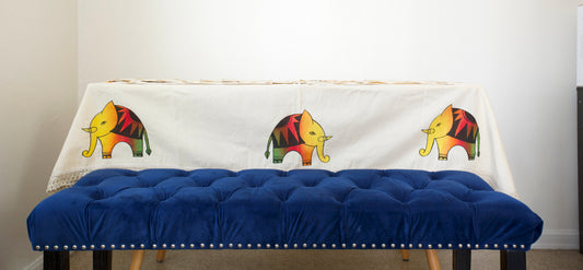 Handmade Elephant Tablecloth Set | Raw Cotton Table Runner, 4 Handpainted Placemats, Table Cover | Dining Table Decor | Handpainted decor