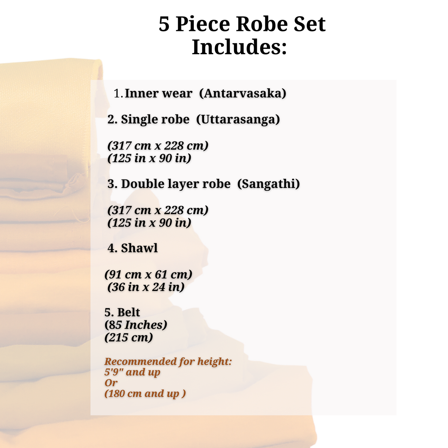 Large Size Buddhist Monk Robe Set: 3, 4, or 5 Pieces | 100% Cotton