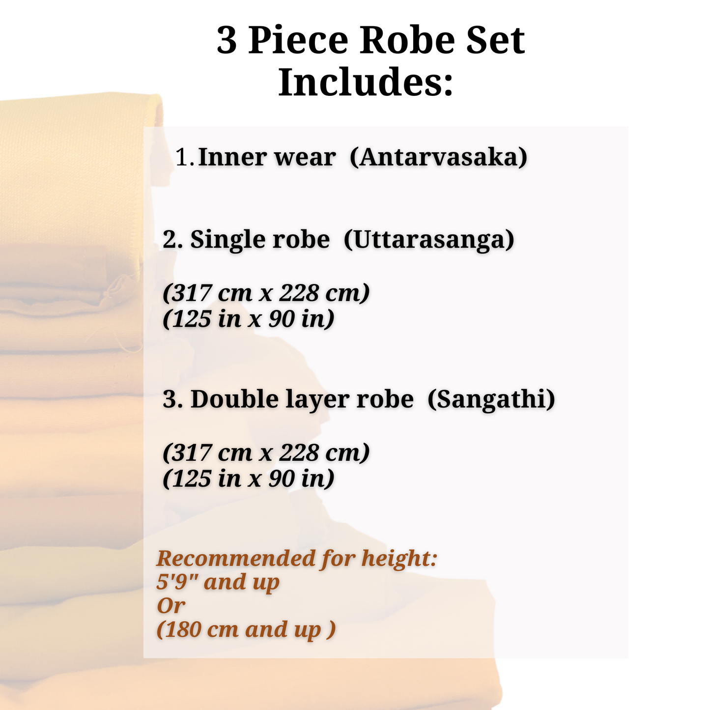 Large Size Buddhist Monk Robe Set: 3, 4, or 5 Pieces | 100% Cotton