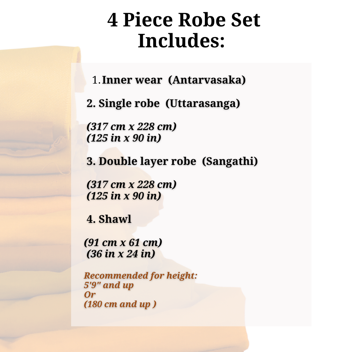 Large Size Buddhist Monk Robe Set: 3, 4, or 5 Pieces | 100% Cotton